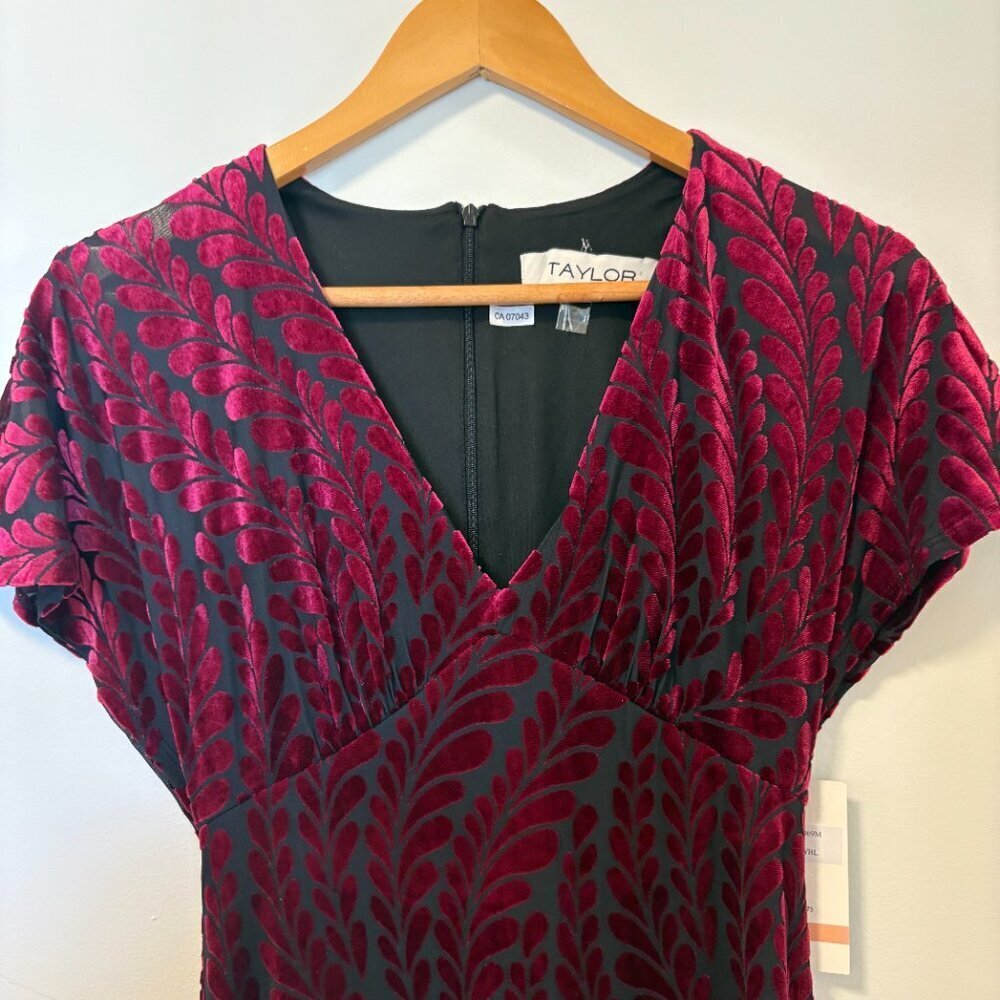 Taylor Dolman Velvet Burnout Dress NEW Burgundy Flowy Classic dark academia